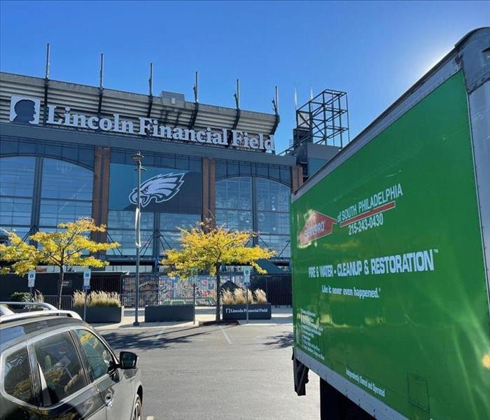 SERVPRO truck outside arena.