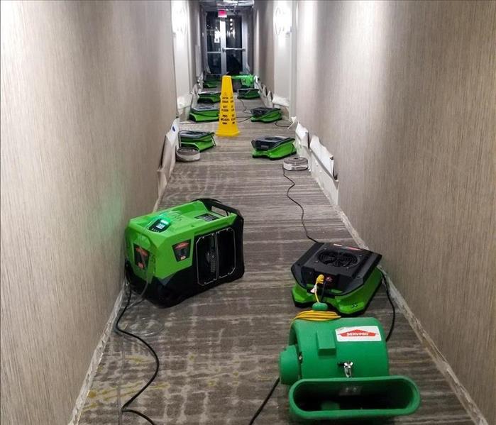 SERVPRO drying equipment in the hallway of a Philadelphia hotel.